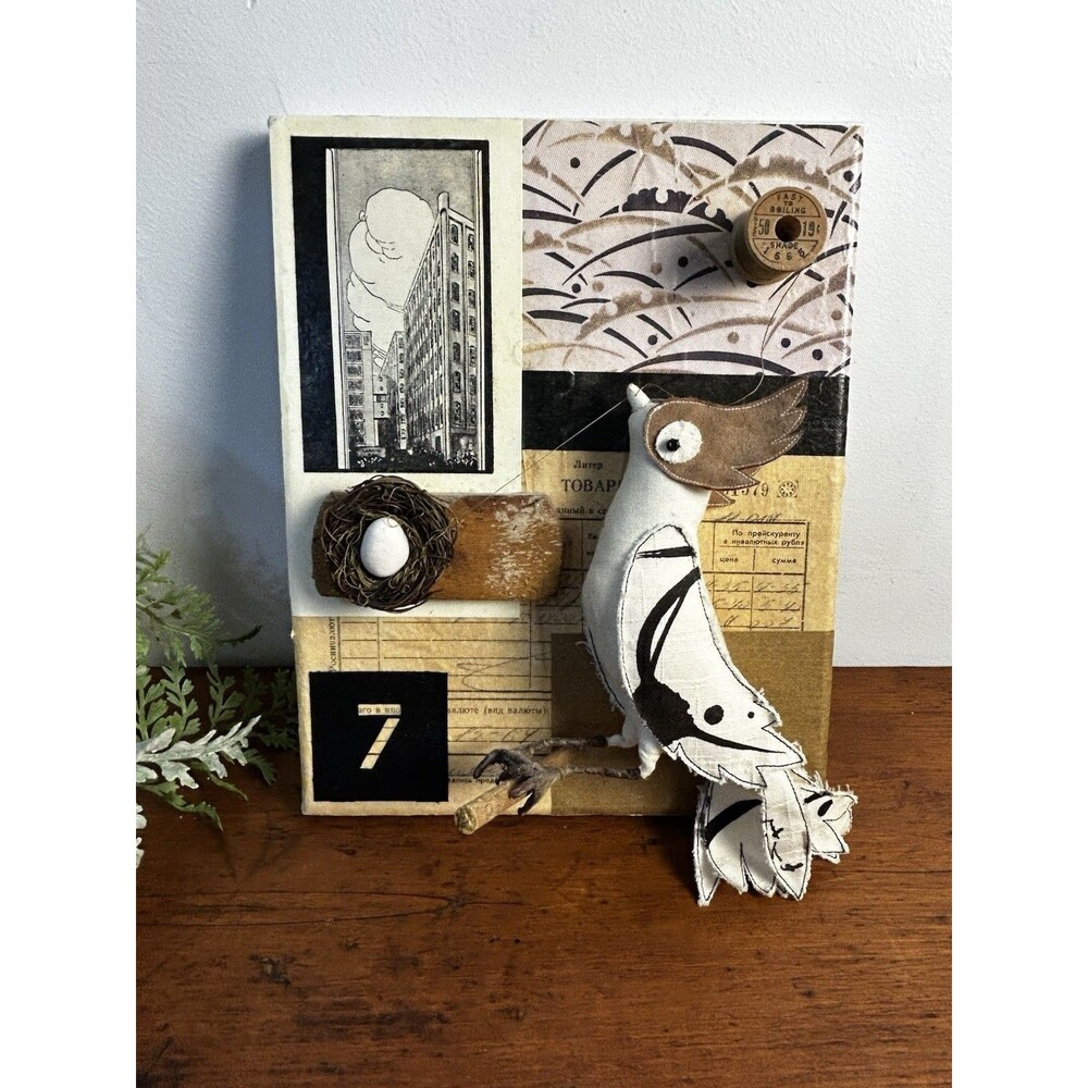 Nest of Thread #7 Mixed Media Collage Bird Nest by Abby Glassenberg